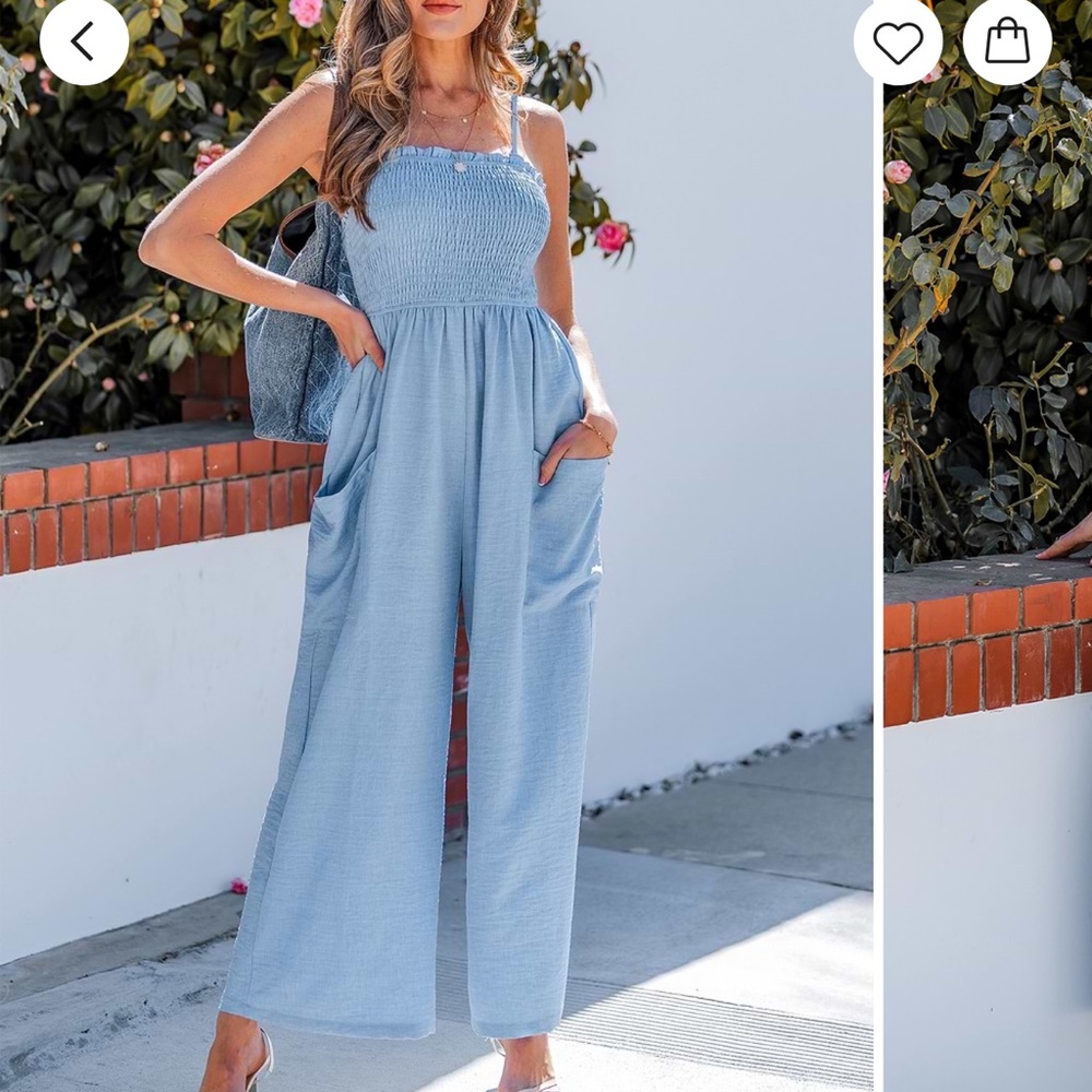 Cupshe Blue Wide Leg Jumpsuit Strapless Design